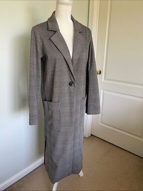 Sanctuary black, tan and gray Plaid Long Trench Coat
